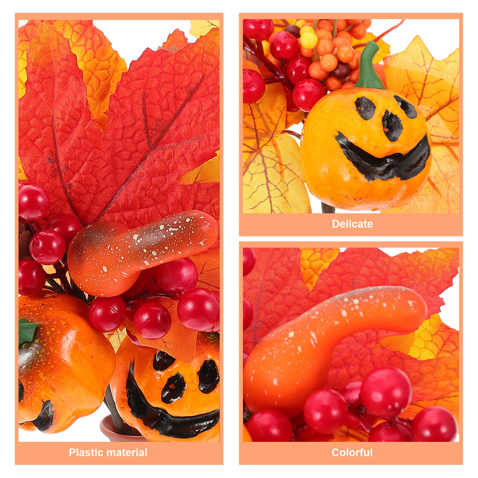 

3Pcs Simulation Maple Leaf Ornament with Orange Pumpkin Branch for Halloween Vase Decor Fall Picks Thanksgiving Centerpiece