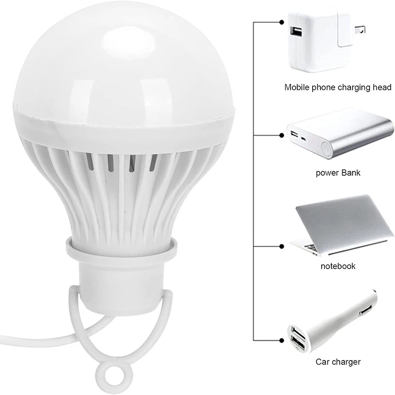 5V USB LED Light Bulb Emergency Power Outage Backup Bright Camping Outdoor Home Portable Mobile Power Night Light Bulb Lamp