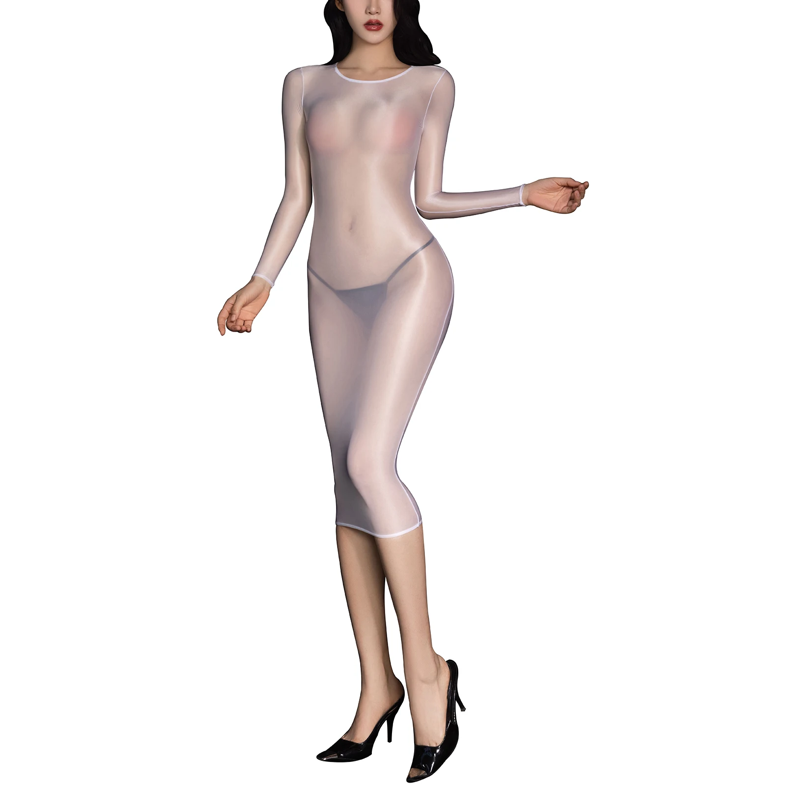 See Through Dress Ladies Transparent Sexy Long Sleeve Maxi Dress Bodycon Lingerie Party Dress Stretch Women Rave Party Outfits