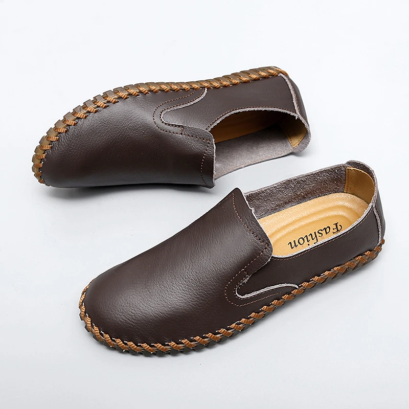 Casual Leather Shoes For Men New British Style Men\'s Good Quality Casual Leather Business Shoes Slip On Loafers Large Size 47