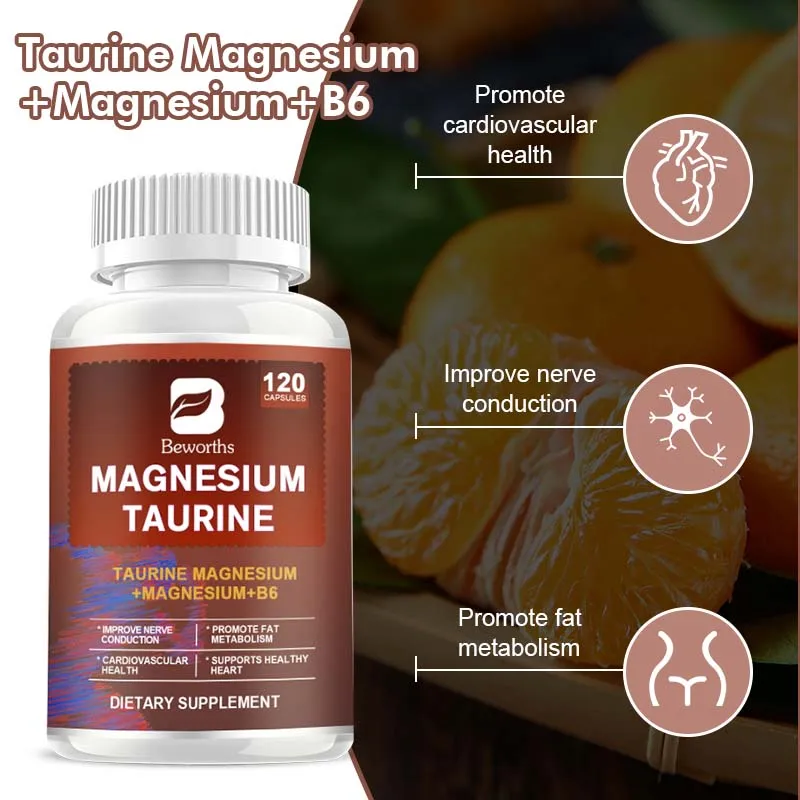 BEWORTHS Magnesium Taurine Pill Support Healthy Muscle Function Chelate Magnesium Supplements Vegan Diet