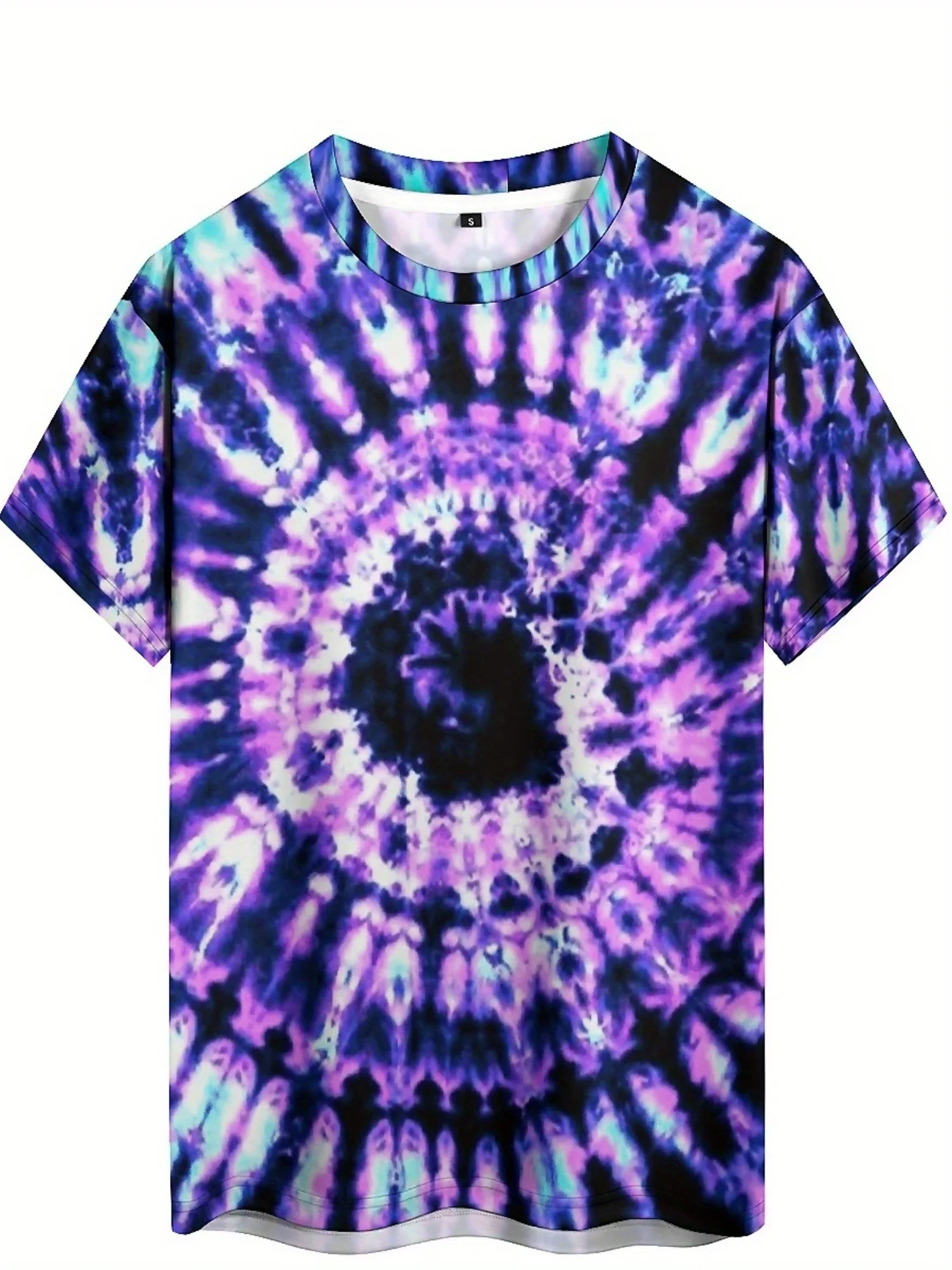 Men'S Plus Size Purple Tie-Dye 3D Print T-Shirt - Soft, Comfortable Polyester Fabric, Breathable &
