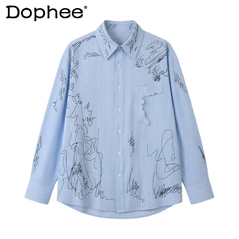 

Men's 2026 Spring Summer New Loose Comfort Striped Shirts Stylish Embroidered Color Matching Tops Personality Artistic Shirts