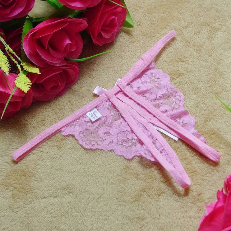 Sexy Women Bow Lace Crotchless Thong Panties Sheer Mesh Easy Take Off Erotic Intimates Lingerie for Bedroom Honeymoon Dating view 4