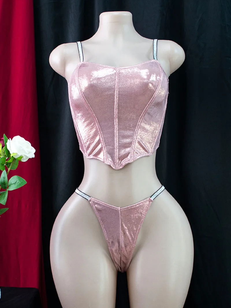 Shiny New Camisole Waist Cincher Tube Top Bra Tight-Fitting Uniform Sexy Shorts Sets For Women Backless Deep V Sleeveless BFH0