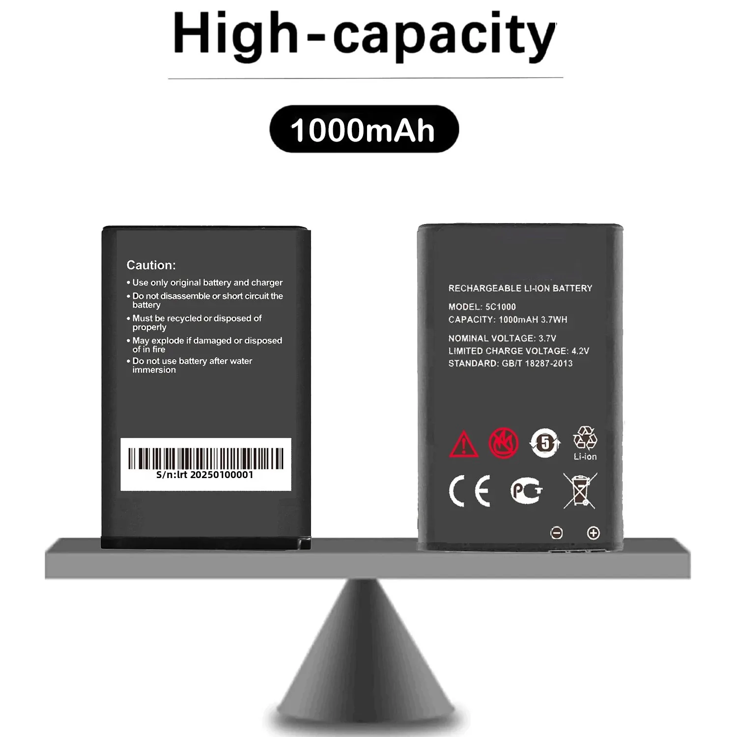BL-5C 1000 mAh 3,7 V wiederaufladbarer Akku für Radiospeler, Fernbedienung, GPS-Kamera, Nokia Walkie Talkie mit Stromschutz