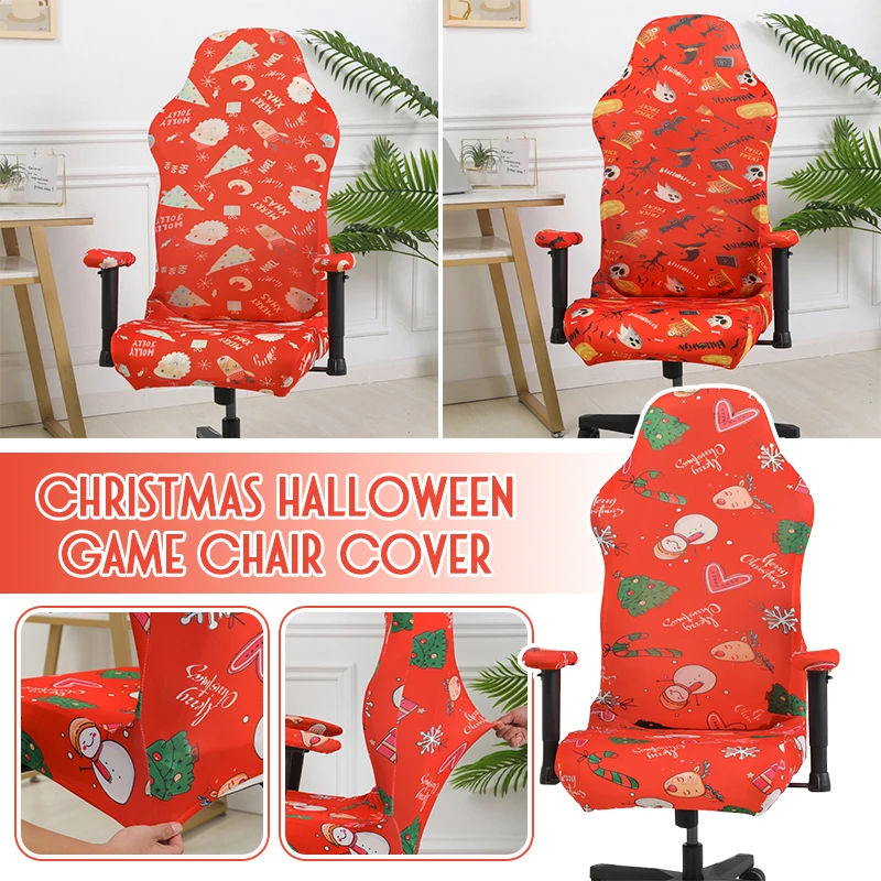 Stretch Gaming Chair Cover Christmas Printed Computer Game Competitive Seat Backrest Covers Swivel Chair Protector Cover