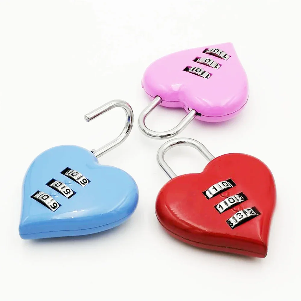 1Pc Mini Combination Lock 3-Digit Love Heart Shape Resettable Code Portable Locker Padlock for Indoor/Outdoor Combination Locks