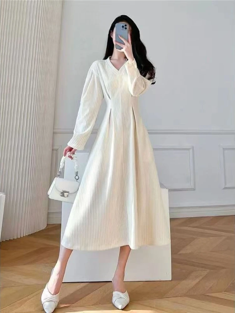 Vestidos de fiesta de ganchillo para mujer, tendencia esencial, fresco, Retro, Otoño Invierno, elegante, informal, Harajuku, graduación, vestido de punto liso para mujer