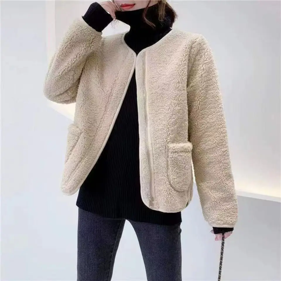 Women Coats Solid Color 2023 Autumn Winter Thick Fleece Jacket Warm Female Zipper Coat Casual Ladies Fashion Outwear