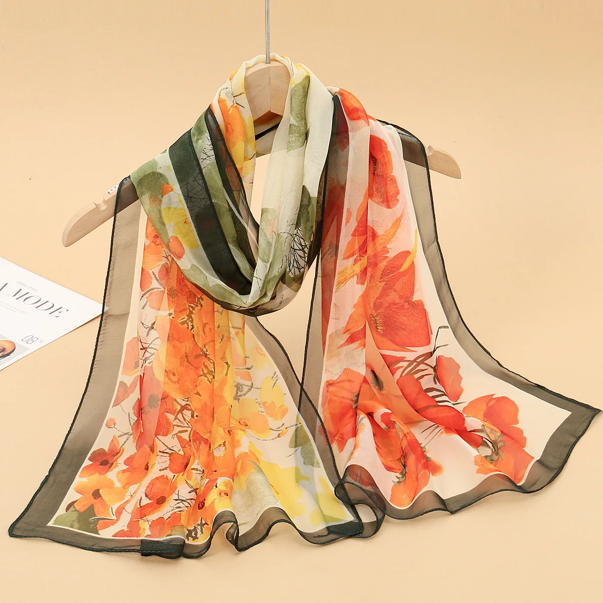 Korean Fashion New Floral Print Georgette Scarf for Women, Versatile Decorative Travel Sun Protection Shawl