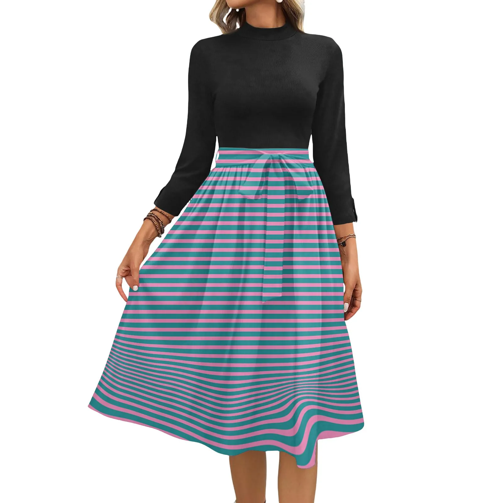 Damesmode Casual Riem Zeven Mouw Ronde Hals Bloemen Temperament Jurken Vestidos Para Mujer Vrouwelijke Jurk Y2k Traf Nieuwe