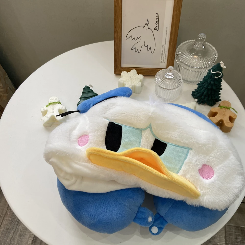 Disney Cute Donald Duck Hooded U-shaped Neck Pillow Cartoon StellaLou ShellieMay Travel Hat Pillow Nap Pillow Gifts For Girl