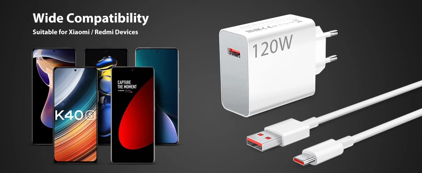 120W EU Fast USB Wall Charger For Xiaomi 12 13 14 15 17 Pro Redmi Note 11 12 13 14 POCO X6 X7 X8 Pro Type C Turbo Charging Cable