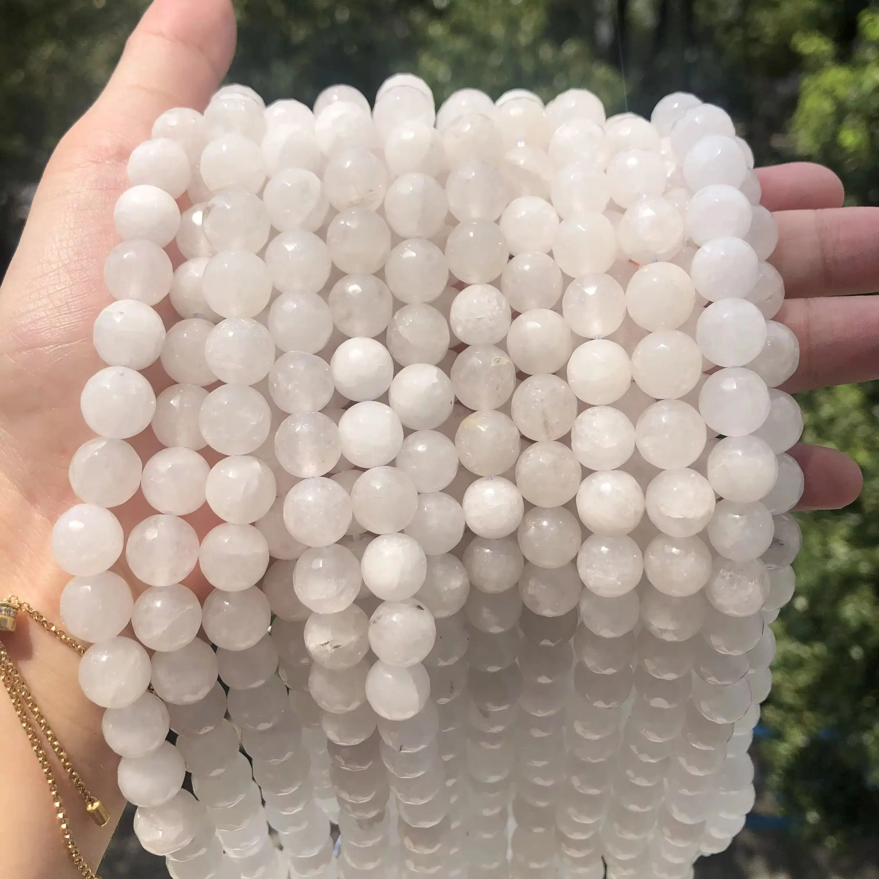 Natural Stone Milk White Jade Faceted Chalcedony Beads Round Loose Beads For Jewelry Making DIY Bracelet 4/6/8/10/12mm Wholesale