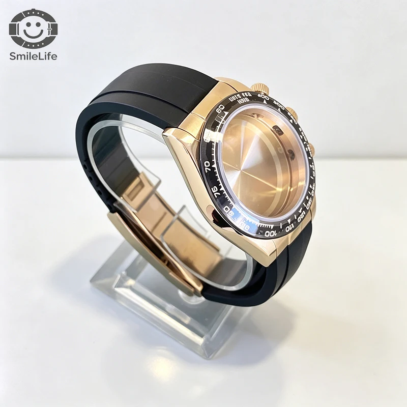 SmileLife 39 mm Dayton VK63 Uhrengehäuse mit schwarzem Kautschukarmband, Saphirglas, passend für VK63 Quarzwerk, Uhrenzubehör – Detail 7