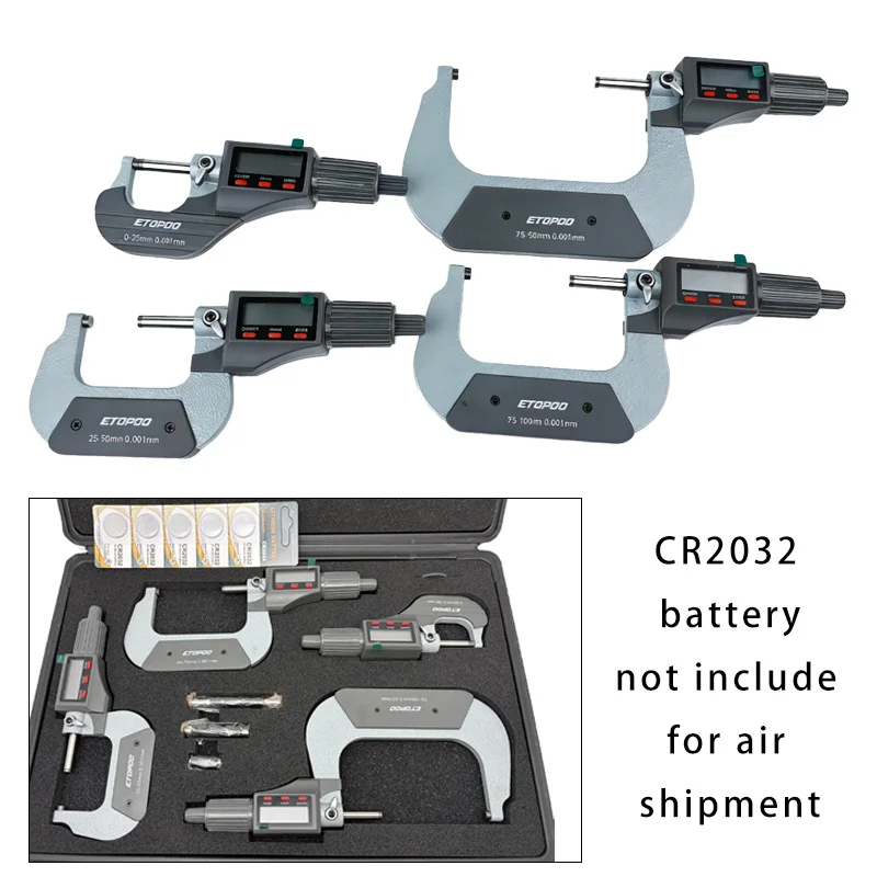 ETOPOO TZ model 3-button gray digital display micrometer set of 4 pieces high-precision and high-accuracy micrometer complet set