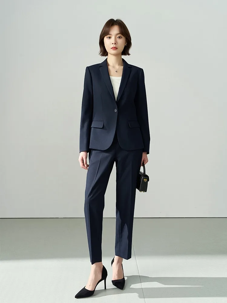 

Allingentle Flat Collar Blazer Women's 2 Piece Set Fashion Women Pantsuit Set for Office Business Outfits Customize