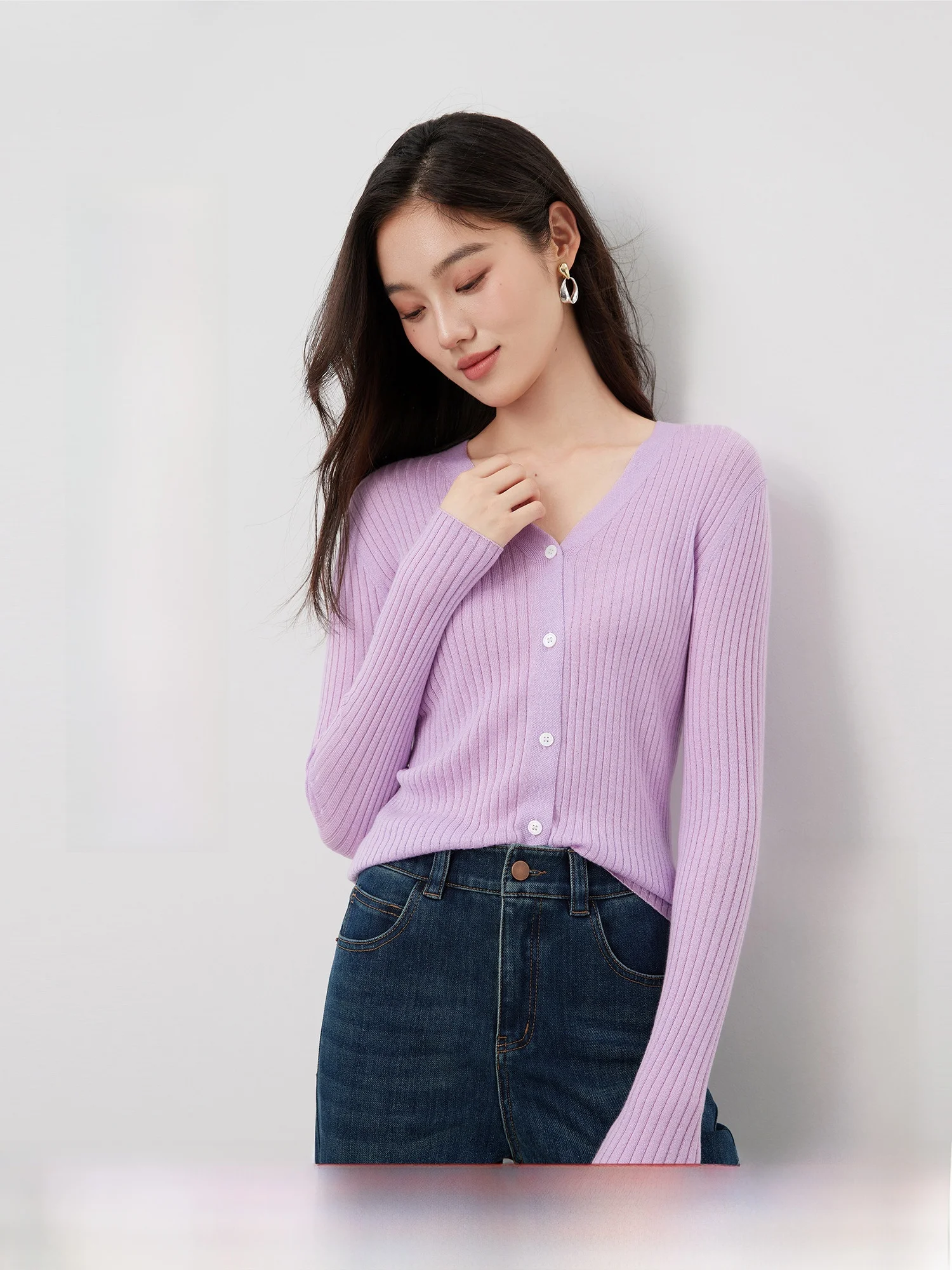 

Mijia Высококачественный шелковый шерстяной лиоцелловый вязаный открытый кардиган с v-образным вырезом, осенний гардероб, универсальный универсальный полосатый универсальный кардиган