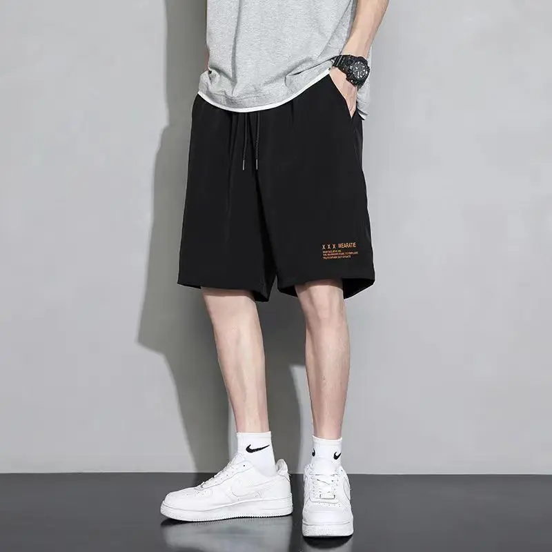 Summer Ice Shreds Shorts Men Thin Style High Street Loose Casual Solid Color Large Size Comfortable Wide Legs Quarter Pants