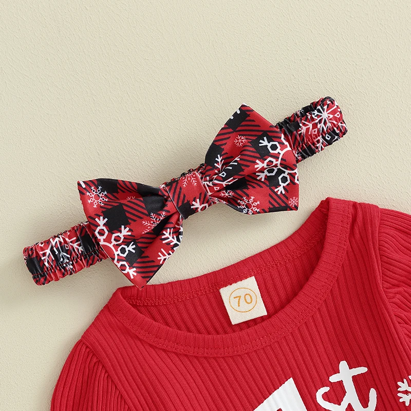 

Toddler Girls 2 Piece Clothing Set Baby Christmas Reindeer Print Romper and Ruffle Pants Outfit Infant Xmas Suit with Headband