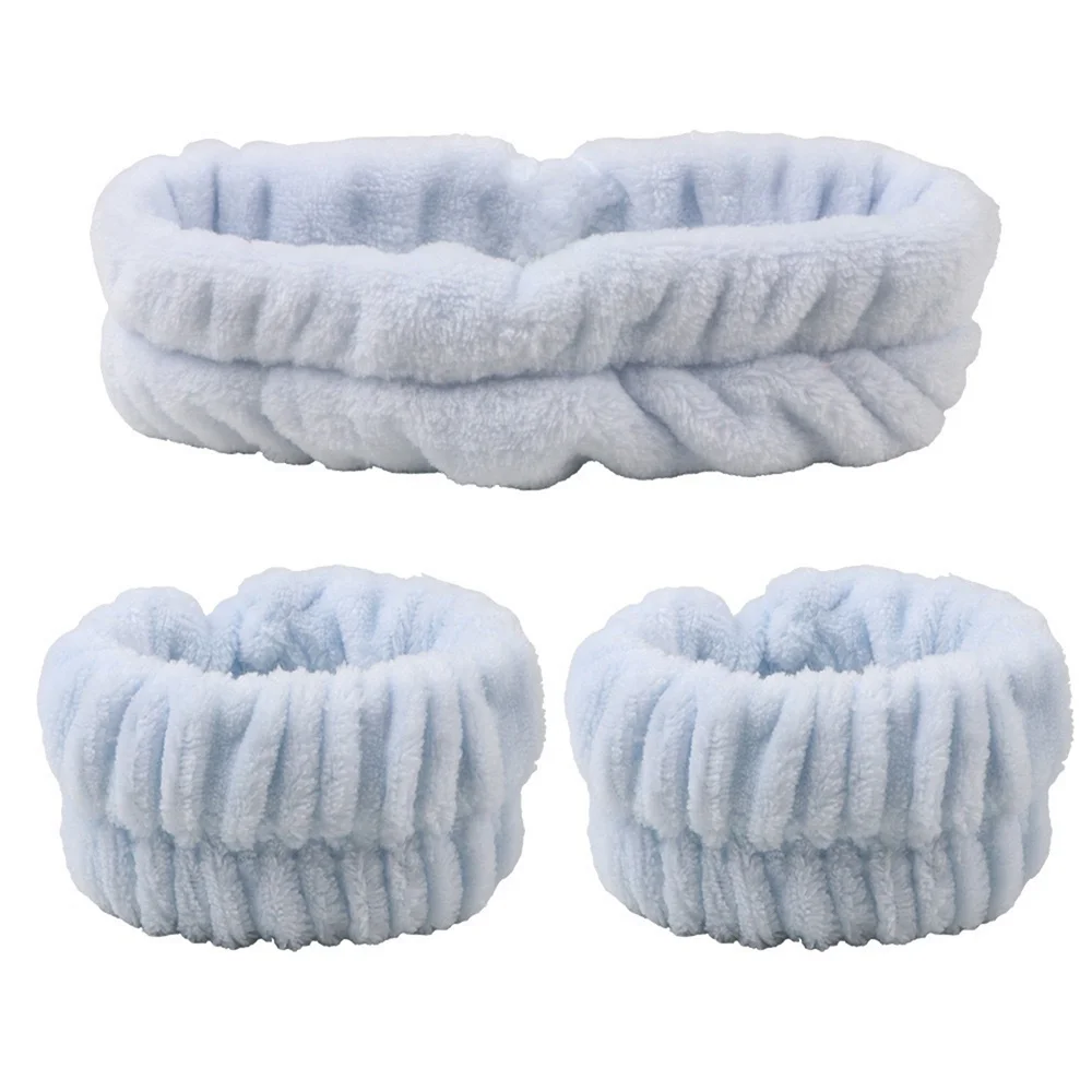 Douhoow Flannel Headband Fluffy Skincare Hairband and Scrunchies Cuffs for Shower Spa Headband and Wristband Set Headwear