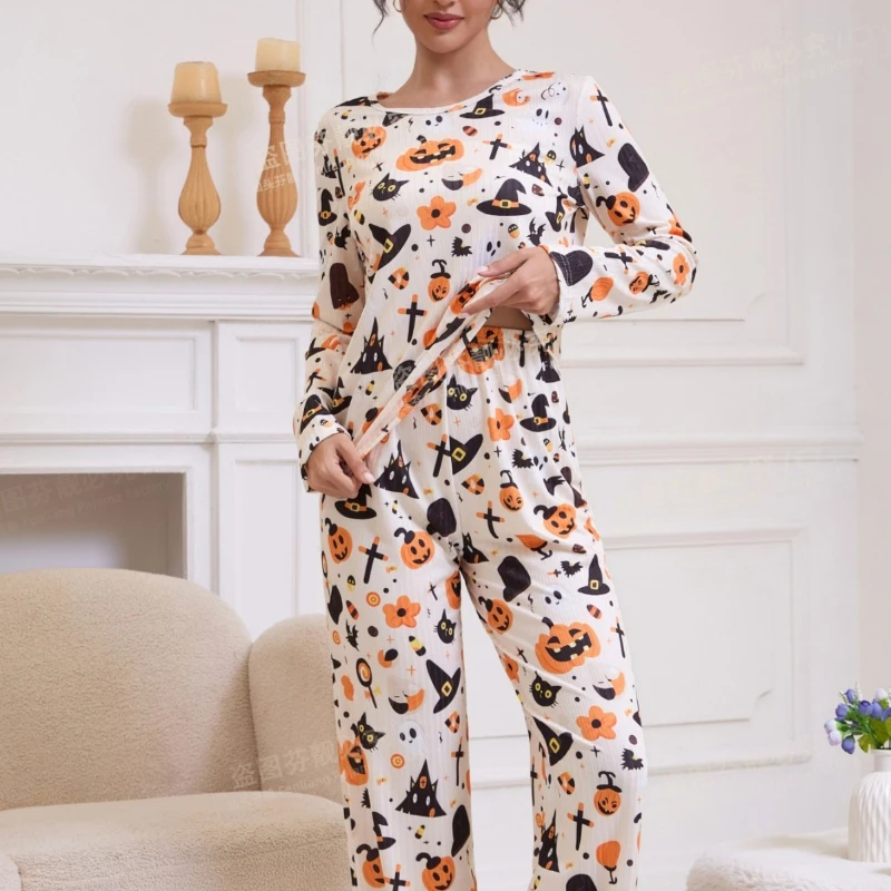 Women Halloween Festival Pajama Set 2 Piece Soft Loungewear Homewear Sleepwear Holiday Outfit UPS Air 3-5Day Delivery