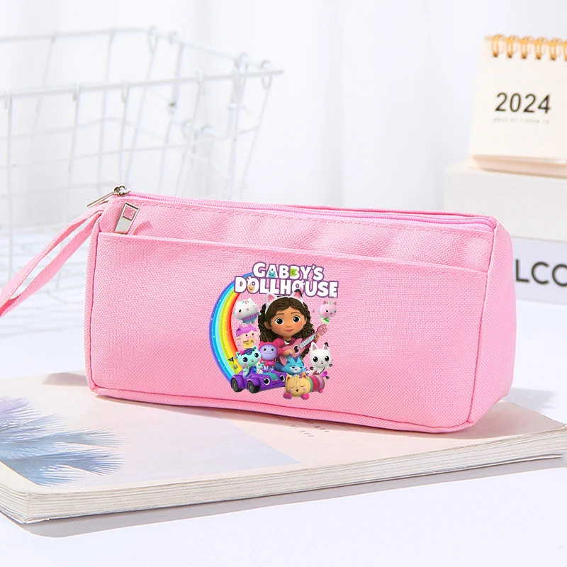 

Gabbys Dollhous Girl Double Layer Portable Oxford Pencil Case Simple Cute Anime Cartoon Canvas LargeCapacity PenBag Kid Birthday