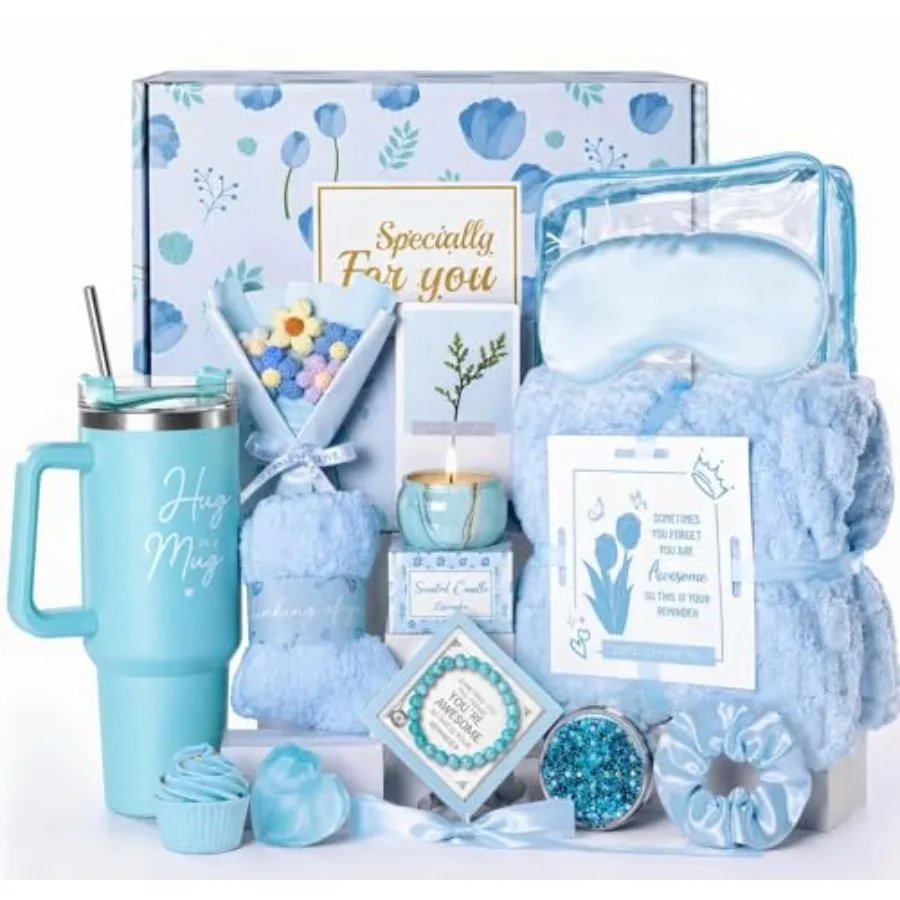 

15 Pcs Get Well Soon Gift Baskets for Women Mother's Day and Birthday Gifts for Mom Wife Friend Care Package with Soft Blanket