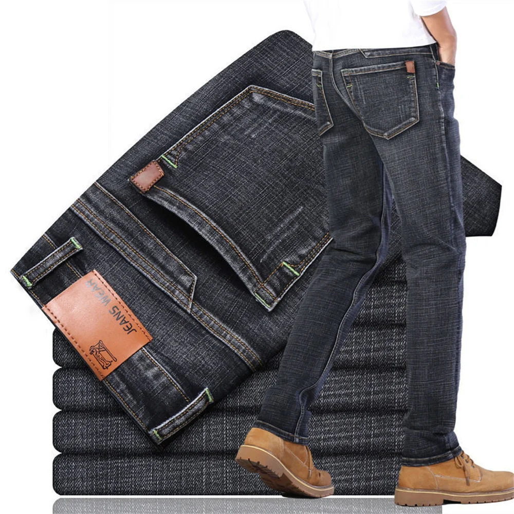 Klassische Stil Männer Marke Jeans Business Casual Stretch Dünne Denim Hosen Blau Schwarze Hose Männlichen cargo hosen männer jeans hosen