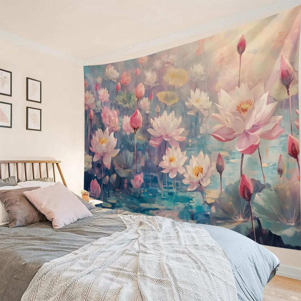 

Beautiful lotus tapestry, dreamy landscape, wall hanging cloth, hippie home wall art decoration, office and living room tapestry