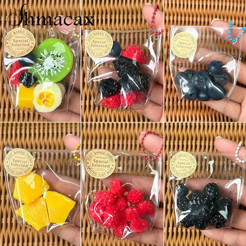 Kawaii Simulation Stress Relief Toy Sticky TPR Mini Fruit Bag Keychain Pendant Relief Super Soft Squeeze Toy Gifts For Kids