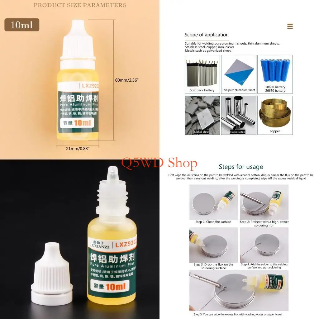 Q5WD High Performance Liquid Flux Clean-free 10ml/Bottle 18650 Battery Soldering Flux Used for Aluminum Sheet/Copper Durable