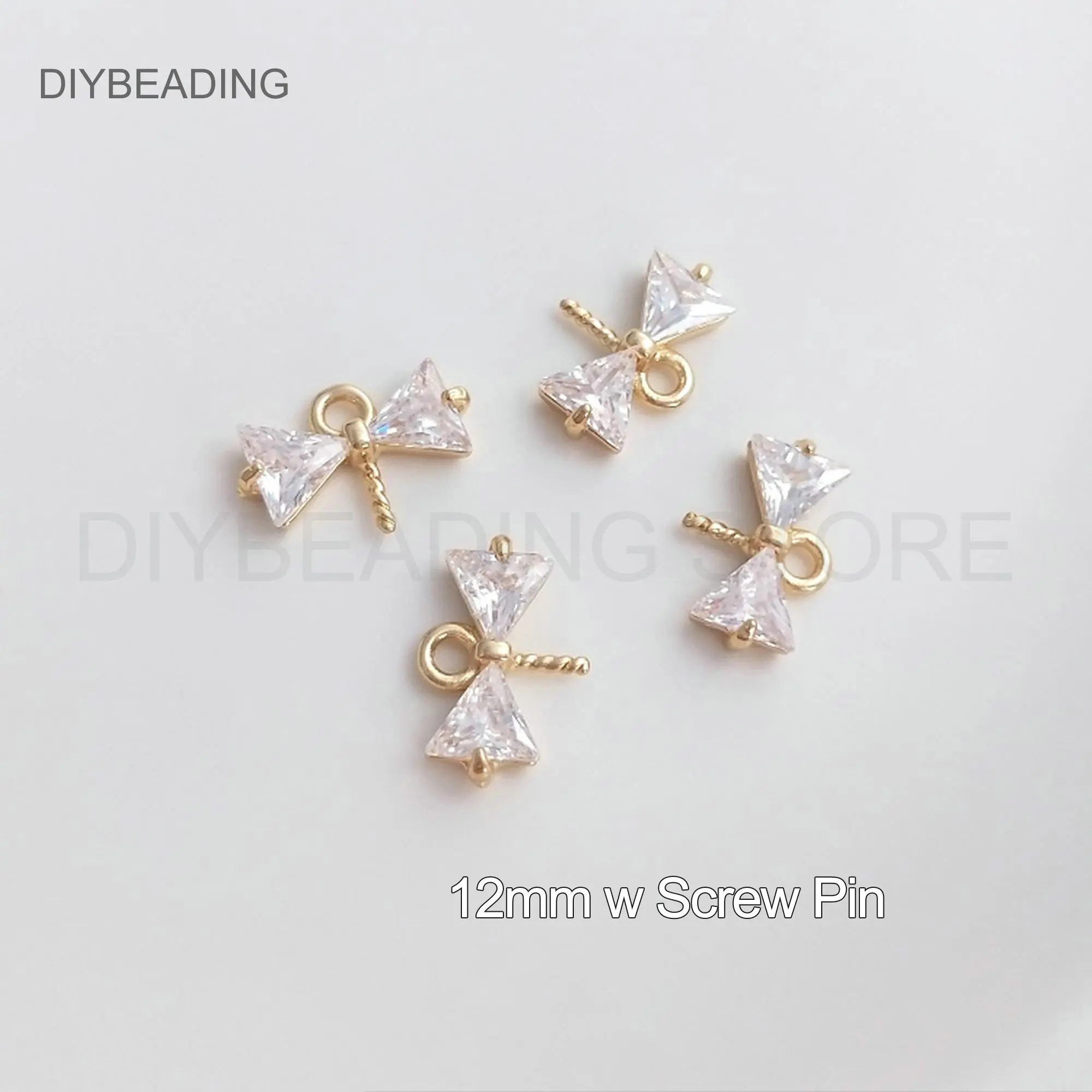 Connector Charms for Earring Making Supplies 14K Real Gold Plated Brass and Clear CZ Butterfly Bowknot Charm Finding with 2 Loop