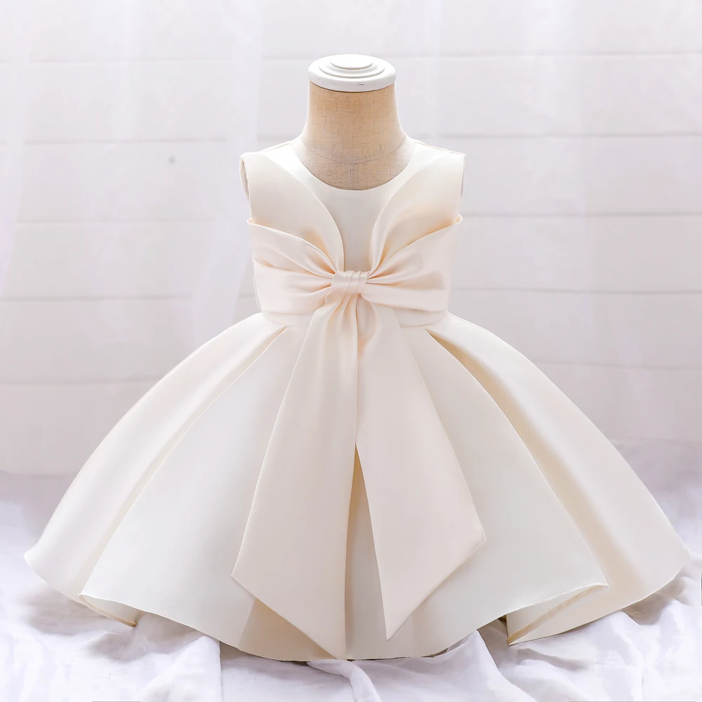 Baby Girls Wedding Party Dresses 4 Colors 70cm-120cm Children Birthday Satin Skirt White Pink Vestidos Princess Ball Gown