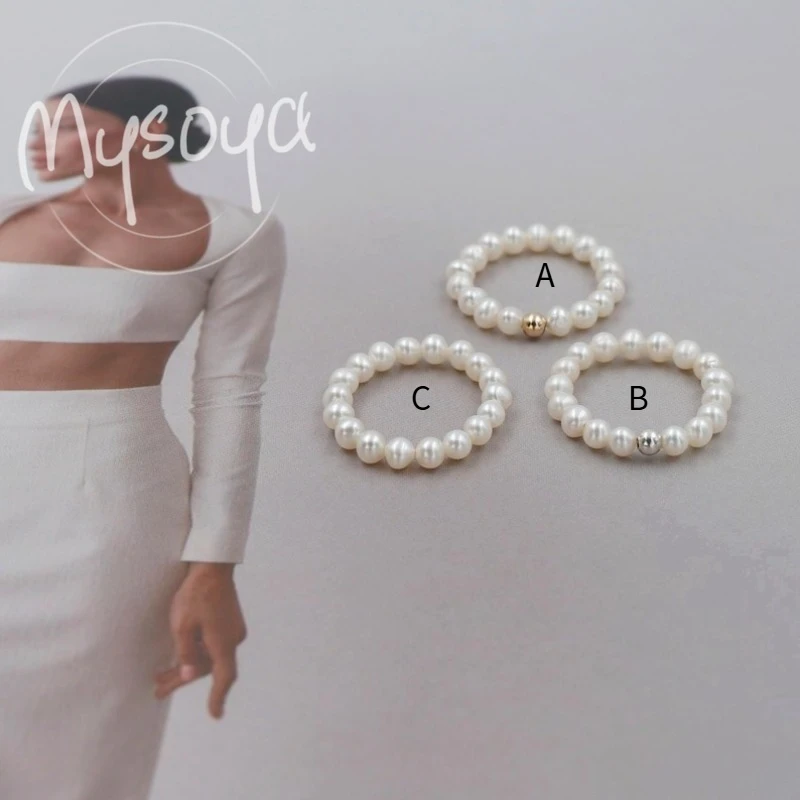 

MYSOYA White Freshwater Pearl Ring 3-4mm With Gift Box For Her/Him Wedding/Birthday/Christmas/New Year/Anniversary Gift
