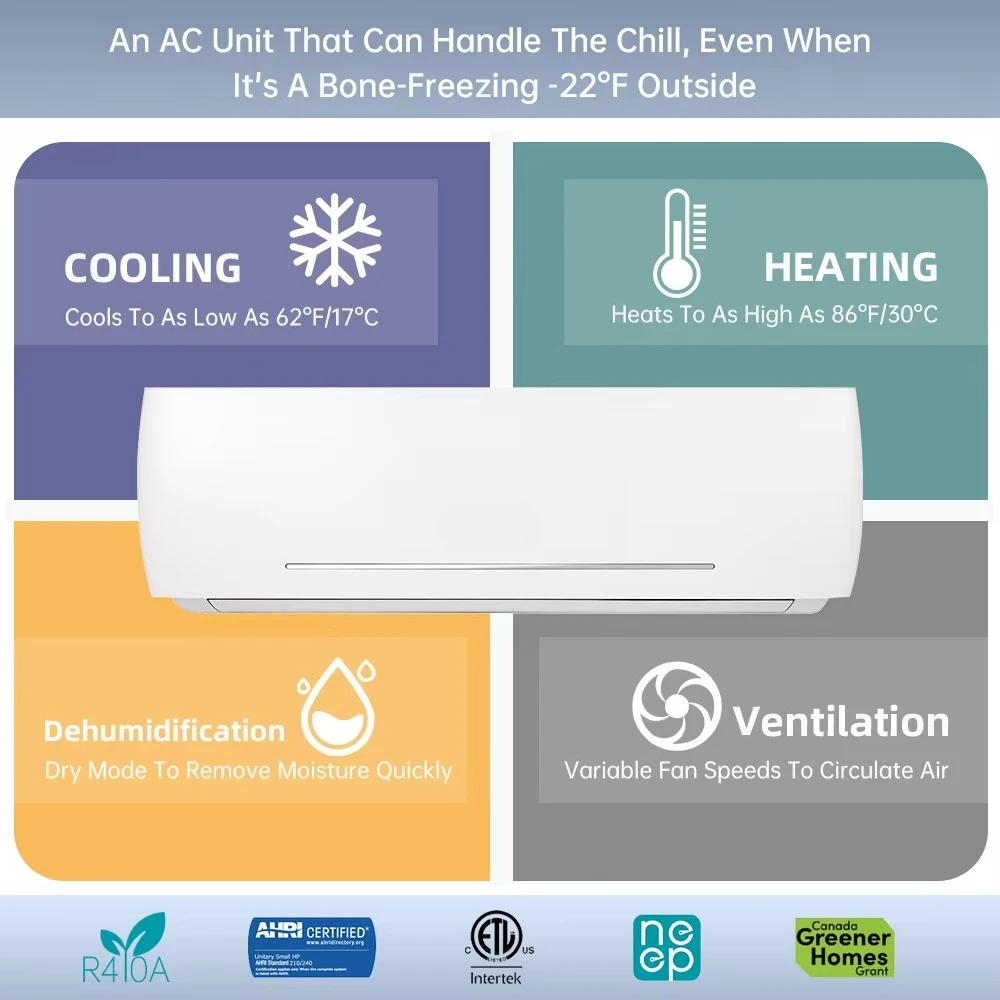 9000btu Split Wall-Mounted DC Air Conditioner Variable Frequency Energy Efficiency Class A+ for Hotel Household Outdoor