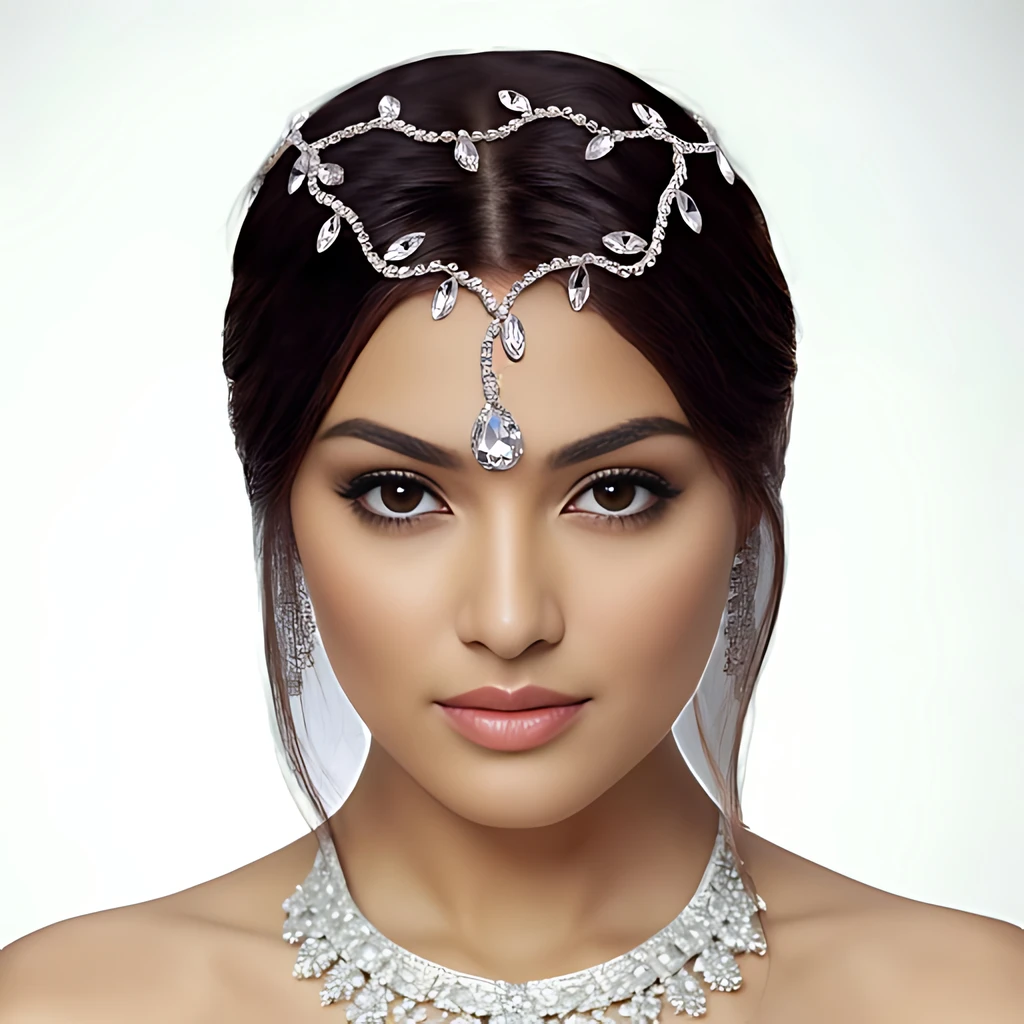 Rhinestone Woman Head Chain Wedding Headdress Bridal Forehead Headband Tiara Pageant Hair Jewelry Accessories HP495