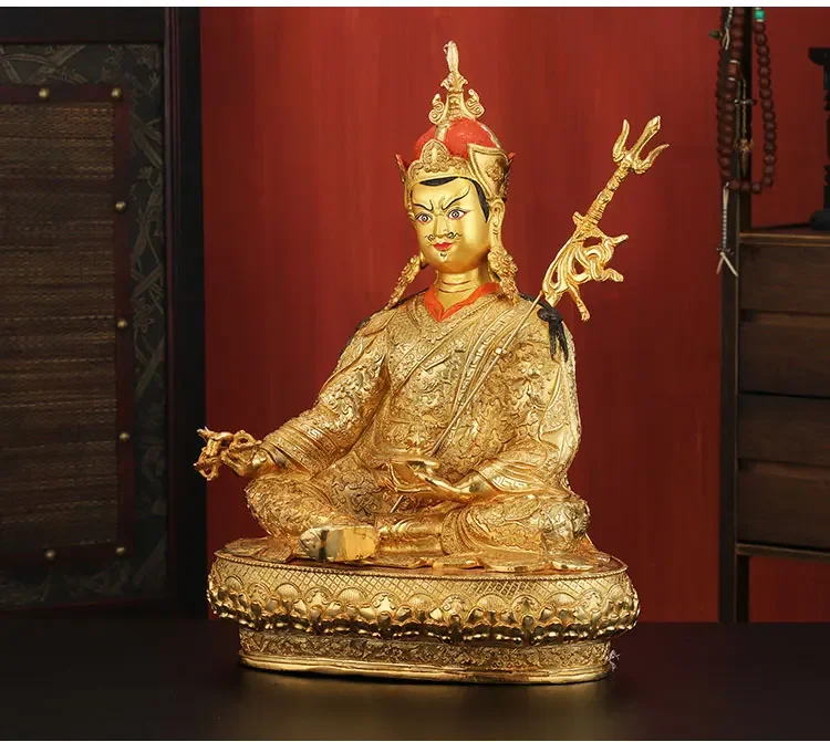 Huge 45 cm LARGE HOME hall efficacious Protection Tibetan Buddhism gold-plated Guru Rinpoche Padmasambhava buddha figure statue