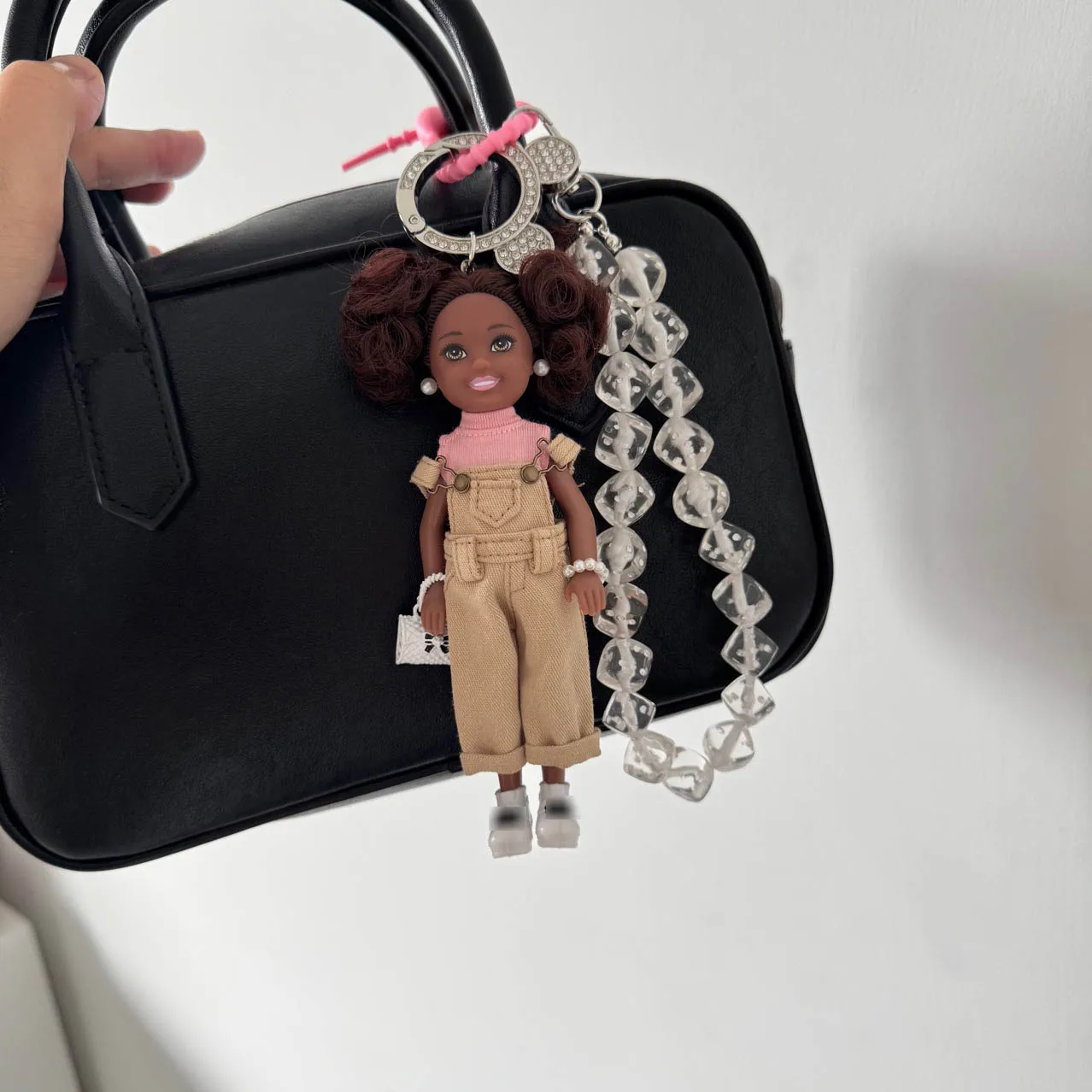 النسخة الكورية الحلو التوابل فتاة دمية على شكل أميرة المفاتيح موضة الدنيم بانت مطرز الأفريقي الأسود الجلد دمية حقيبة أنيقة ديكور المفاتيح #3