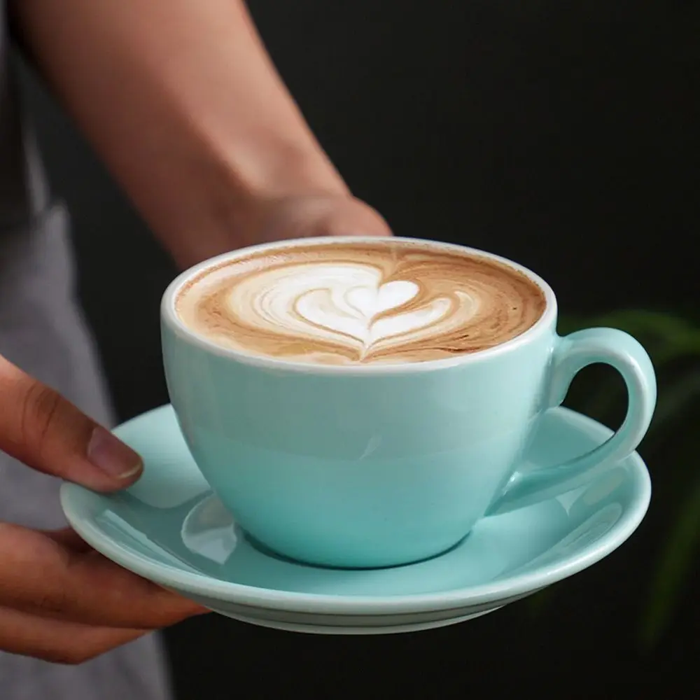 

Kitchen Drinkware 220ml Ceramic Coffee Cup Solid Color with Base Couple Mug European Style Cappuccino Cup Latte