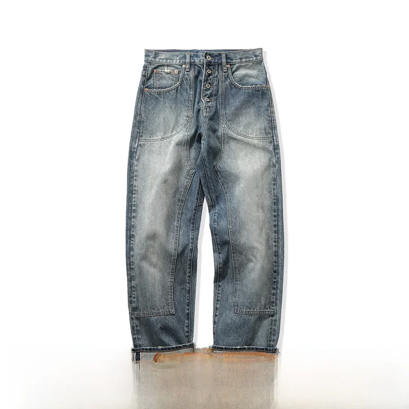 

Riding Narrow Denim Jeans 4OZ Waed Vintage Ameika Khaki Loose Motorcycle Jeans Straight Leg Cotton Youth Casual Wear