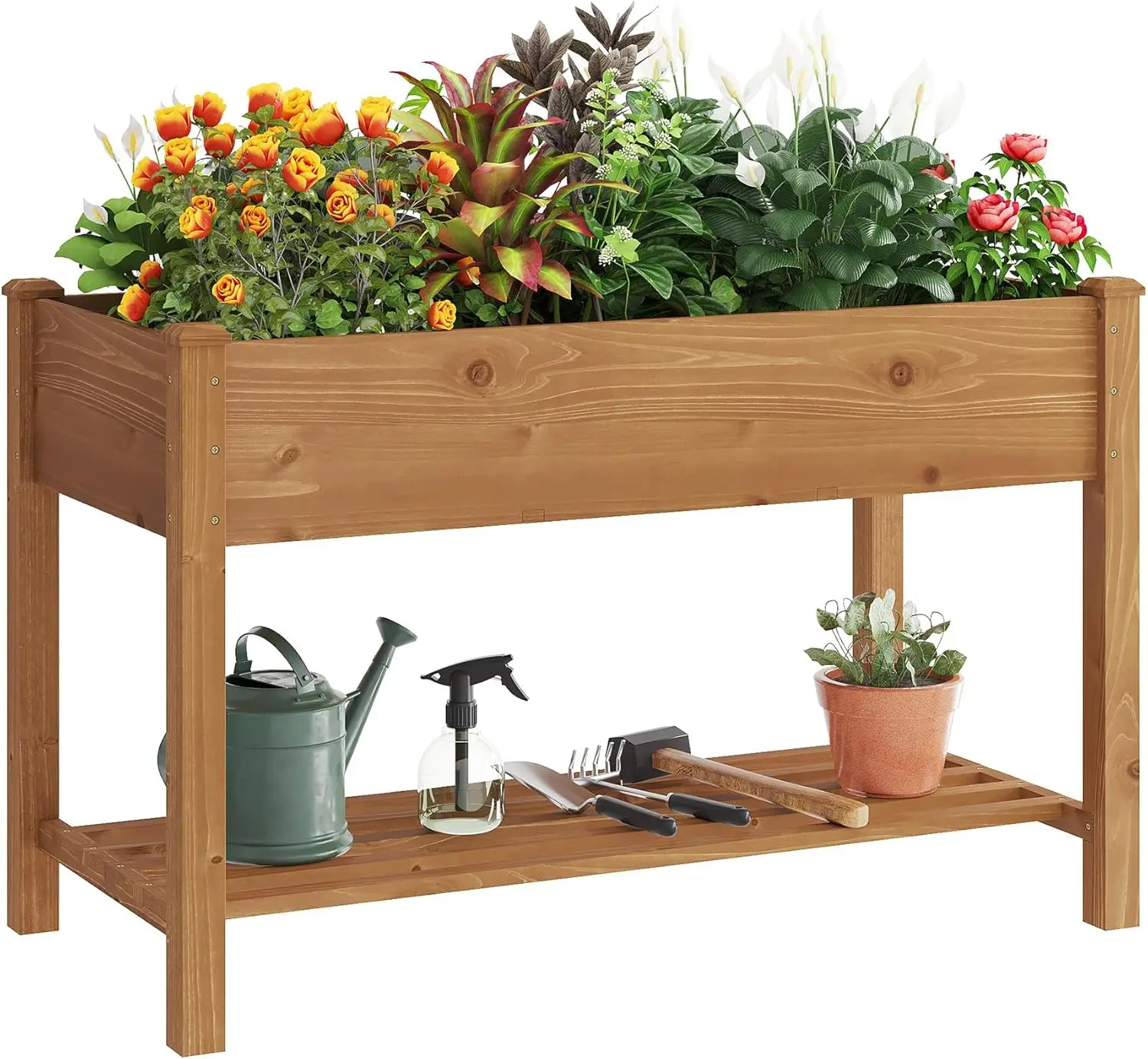 Raised Garden Bed with Shelf,Elevated Wooden Planter Box with Legs,Garden Planter for Backyard, Patio, Balcony