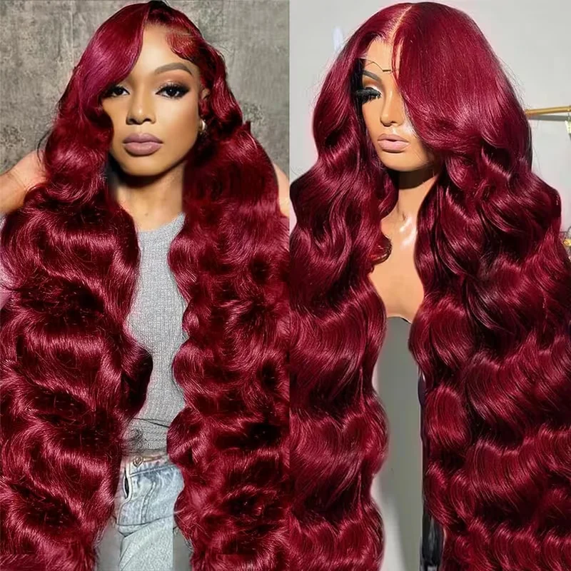 

13x6 HD Lace 99J Бордовый объемная волна 13x4 Парик фронтальной части шнурка Человеческие волосы Фронтальные парики Человеческие волосы Предварительно выщипанные парик плотности 200 для женщин