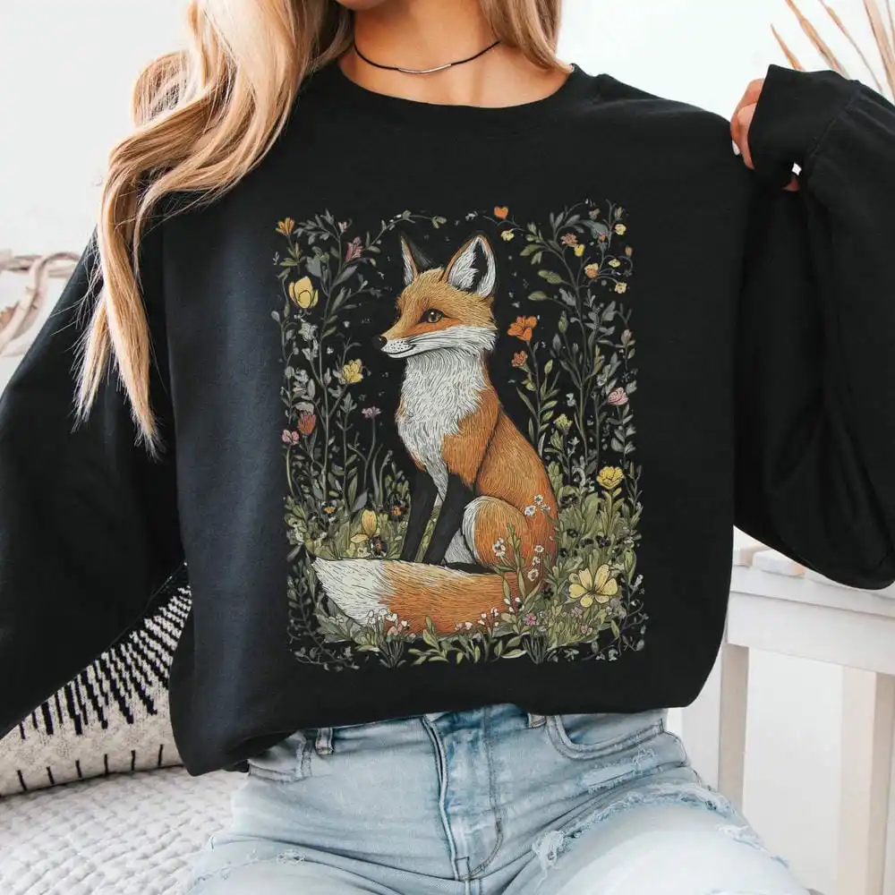 เสื้อสเวตเชิ้ตลายดอกไม้สุดน่ารักสำหรับคนรักป่าไม้ สไตล์วินเทจ ลายดอกไม้แบบค็อตเทจคอร์ เสื้อผ้าตลกๆ ทันสมัย สไตล์ลำลอง เสื้อสเวตเชิ้ตแนวสตรีทแวร์