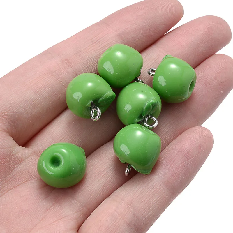 10 Pz 12x13mm Moda Frutta Ciondolo Simulazione Mela Verde Ciondolo In Resina Per Gioielli FAI DA TE Che Fanno Orecchino Collana Pendenti E Ciondoli Del Telefono