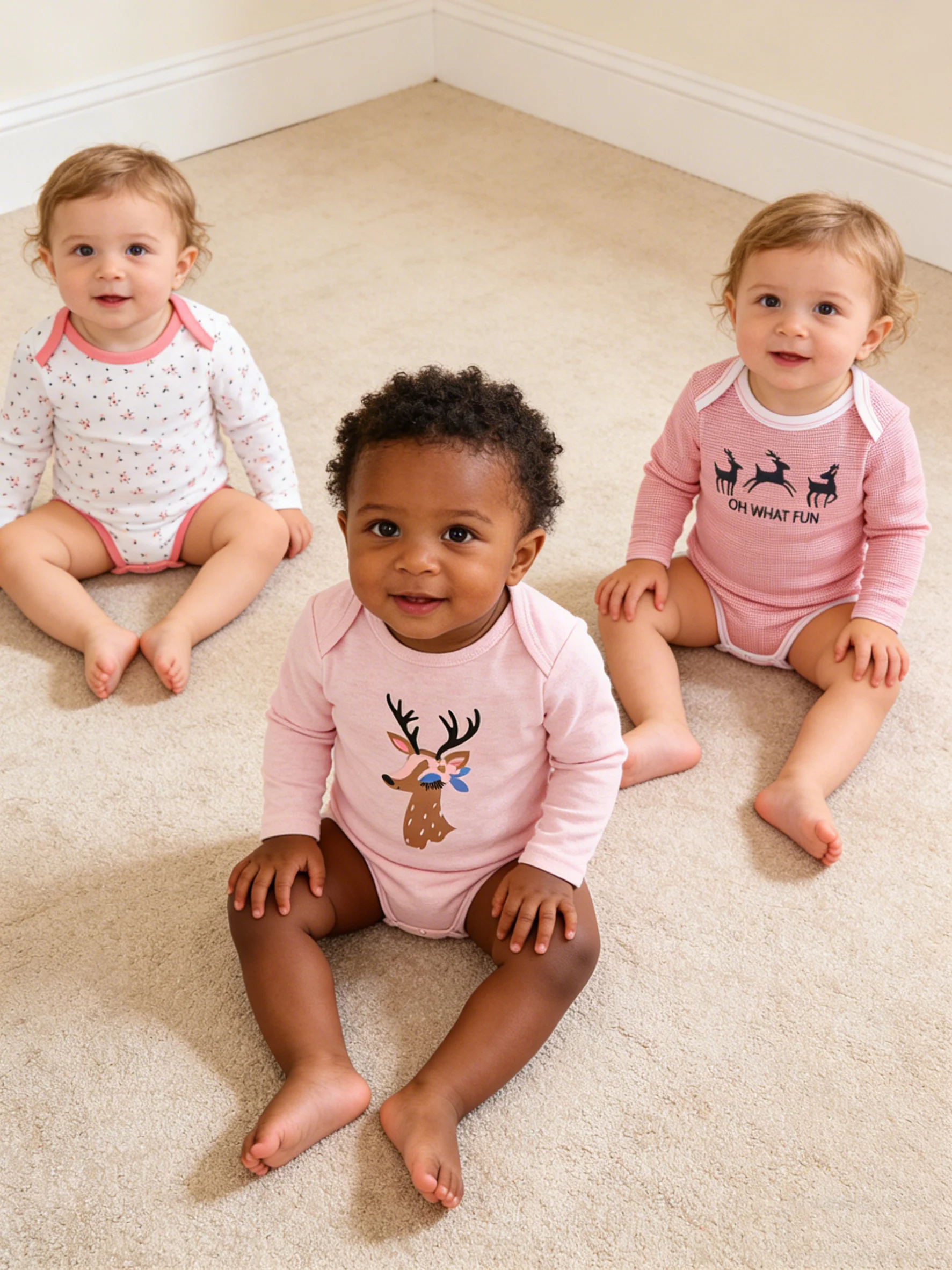 Baby-Mädchen-Body mit langen Ärmeln aus Baumwolle, 3-teiliges Set mit Hirsch-, Blumen- und Karomuster, Baby-Strampler, Einteiler, Frühlings- und Herbstkleidung, Jumpsuit, Sonnenanzug – Detail 5