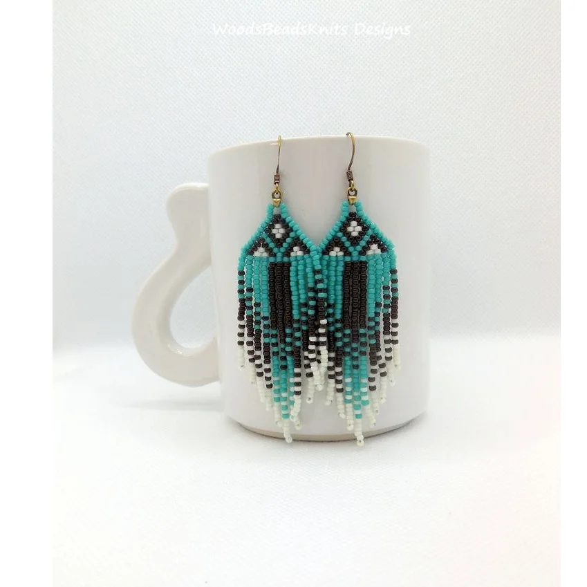 Rice bead earrings Tassels Geometry Creativity Bohemia Arrow Hand weaving Female Fashion Alloy Simple Beaded earrings