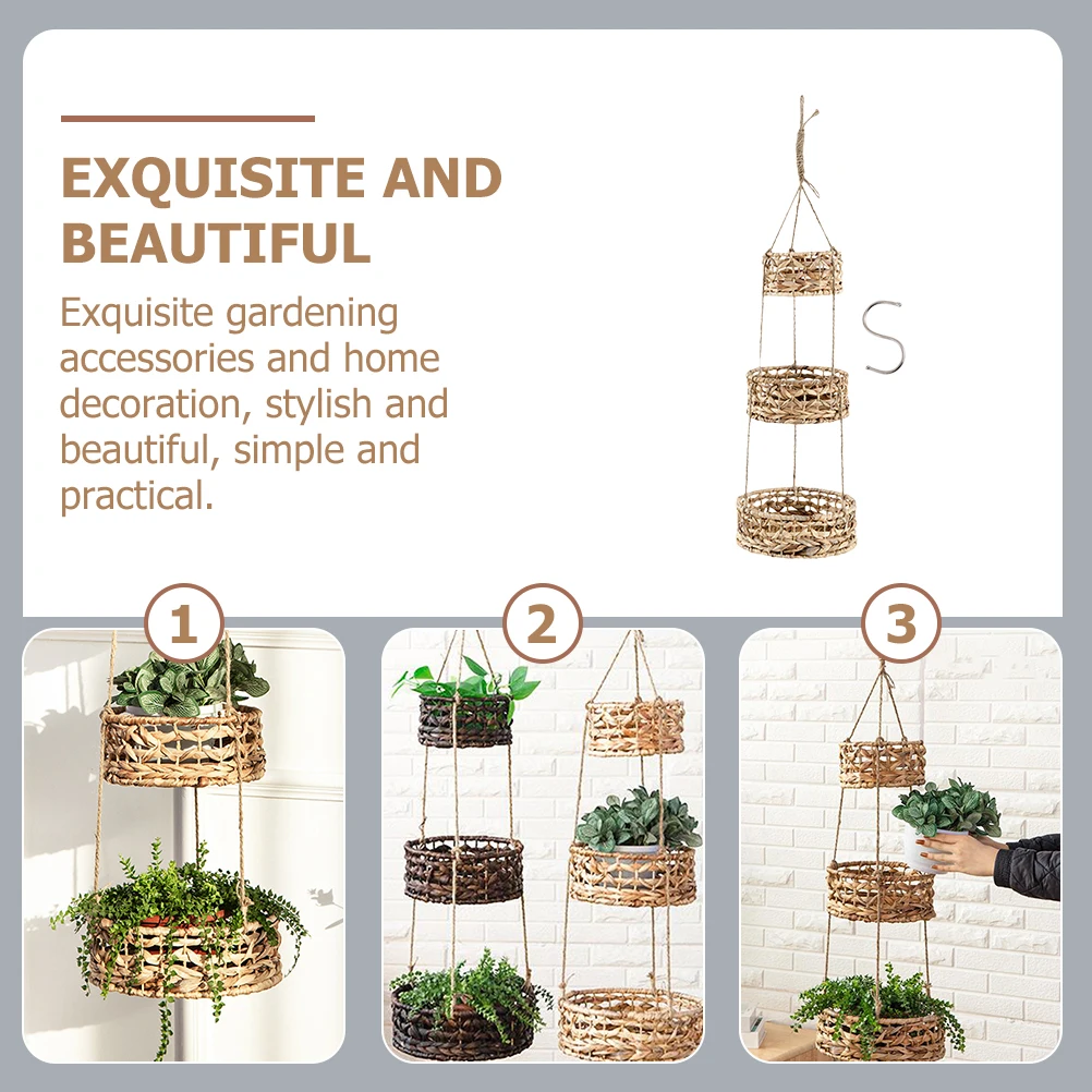 

Rattan Woven Basket Hanging Flower Planter Durable Stylish Decor Balcony Vegetable Accessories Storage