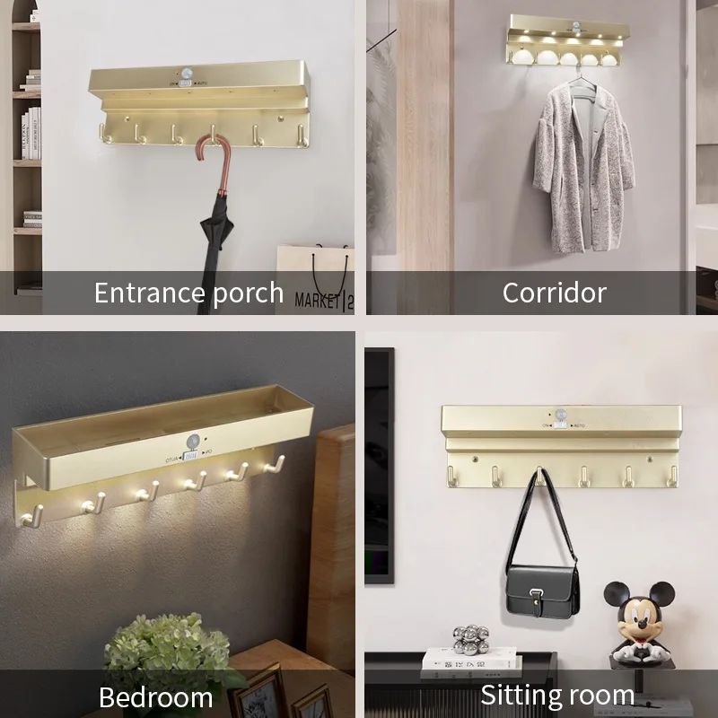 LED Home Sensor Light, Hats, Hooks, Shelves, Human Body Induction Night Light, Dry Battery Storage Wall Lamp